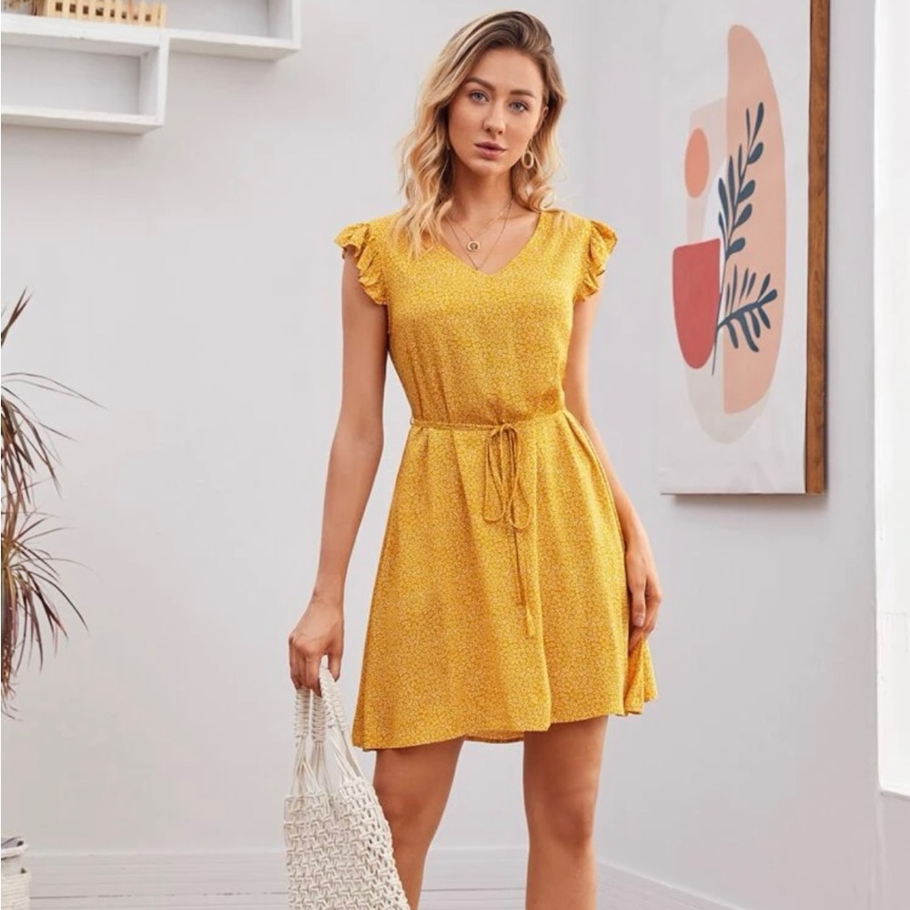 Lightweight golden yellow Flower summer dress